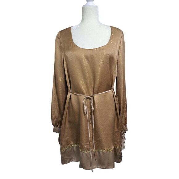 Hale Bob Women's Gold Long Sleeve Silk Blend Party Cocktail Resort Mini Dress L - Picture 1 of 8